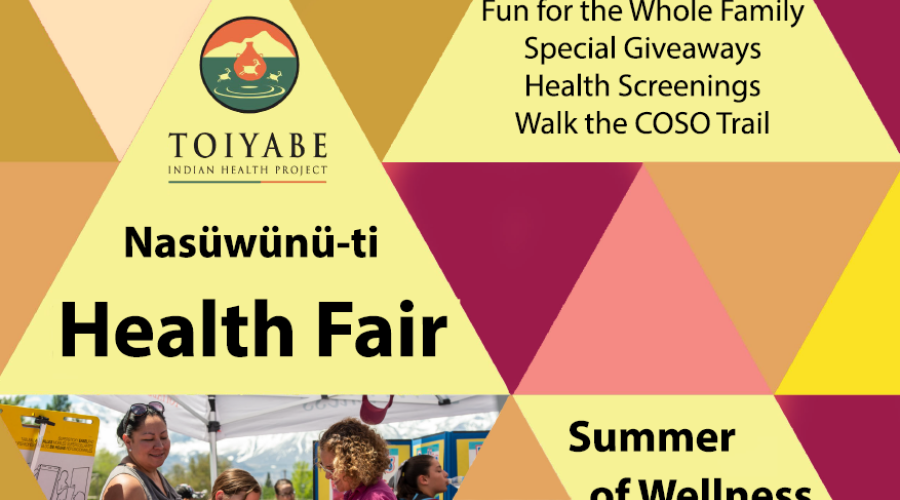 design for health fair with text and colored triangles